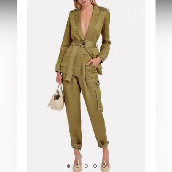 Shona Joy Olive Green Welling ton Linen Viscose Belted Blazer Jacket 4 *Like New - Picture 2 of 16